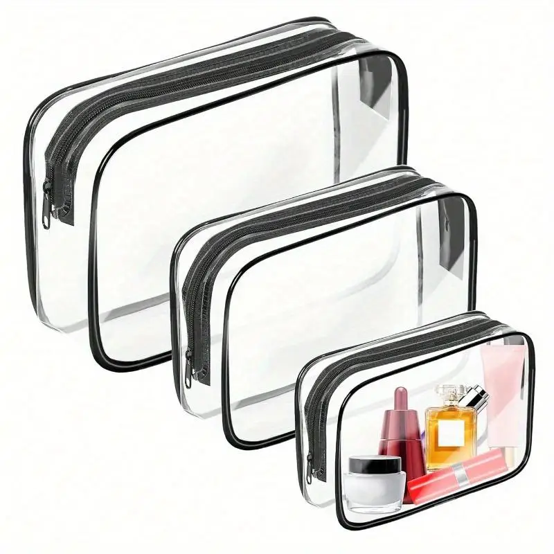 

3pcs storage bag Clear Toiletry Bags Portable Travel Cosmetic Bag with Zipper Clear PVC Cosmetics Bags Organizer Clothes