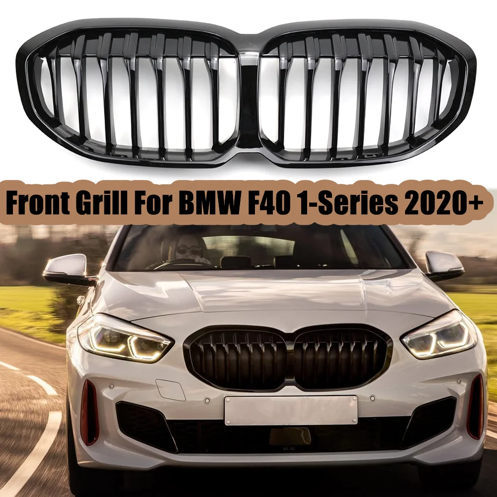 

For BMW F40 1-Series 2020 2021 2022 2023 Car Front Bumper Kidney Grill Single Line Racing Grille Gloss Black M Performance