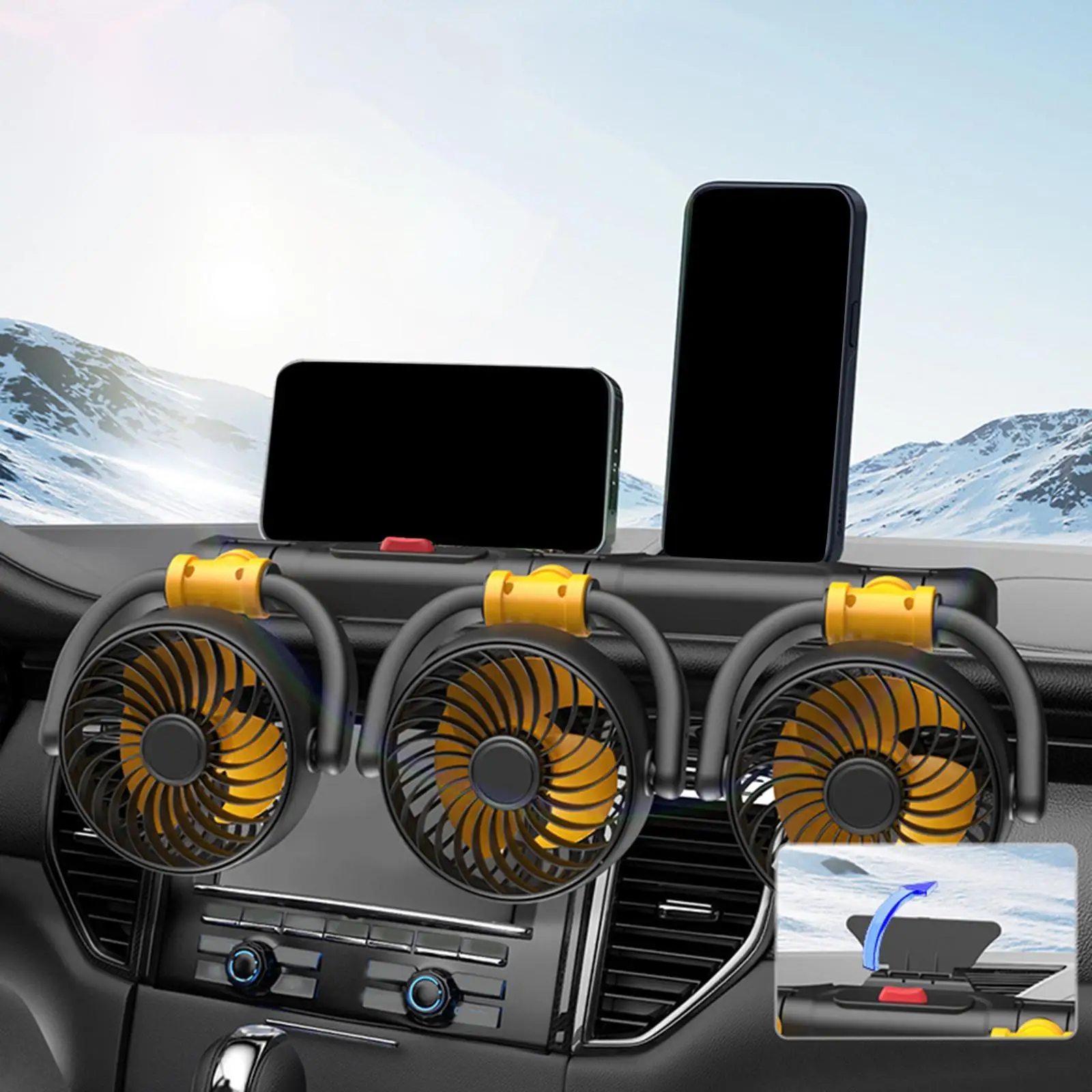 

Автомобильный вентилятор охлаждения с удобным креплением, вращение на 360°, 2 регулируемые скорости