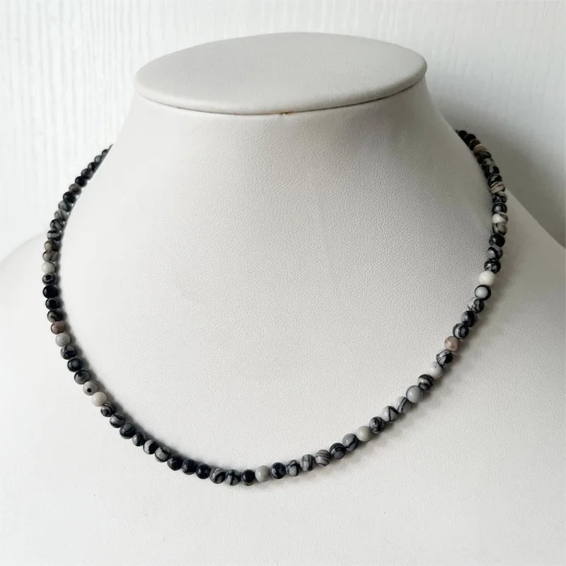 Natural 4mm Black White Network Stone Beads Necklace gifts for girls fashion Bracelet choker