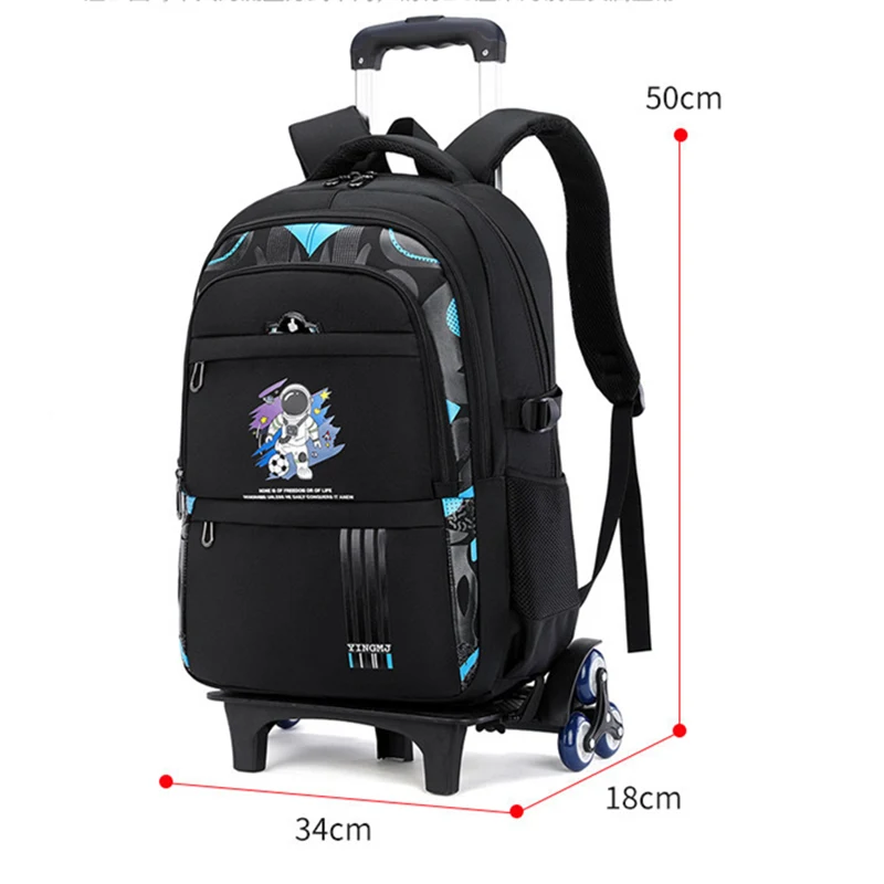 Astronauta Print Wheeled School Bags for Boys, Trolley Schoolbag, Kids Bagagem, Men Backpack with Wheels