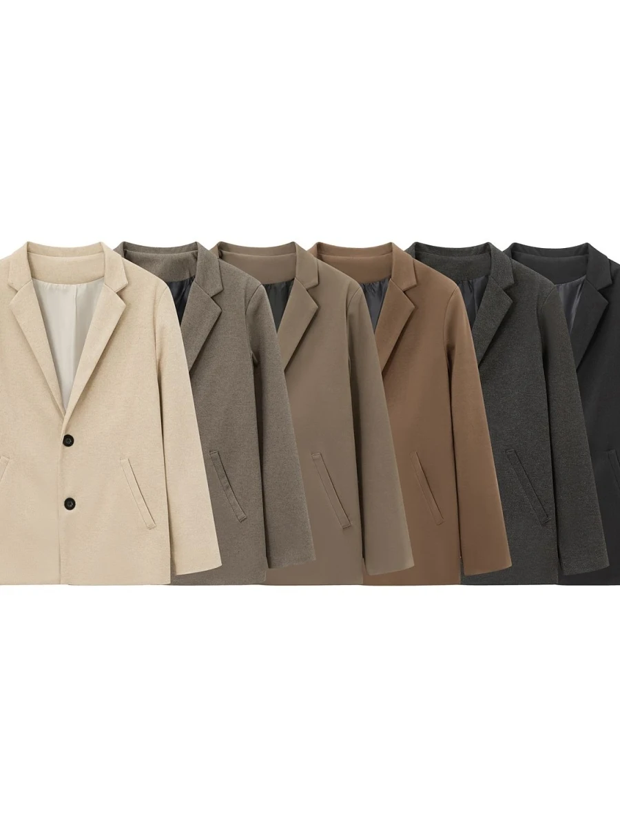 

Мужское шерстяное пальто на осень-зиму, повседневное, универсальное, в корейском стиле, модная верхняя одежда, свободный крой, куртка-пиджак, приталенный силуэт, полиэстер