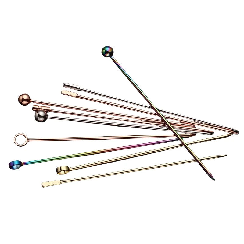 

6pcs 10.7cm-11cm Fruit Cocktail Pick Stick Stainless Steel Bar Tools Drink Stirring Sticks Martini Picks Party Wedding 3 color