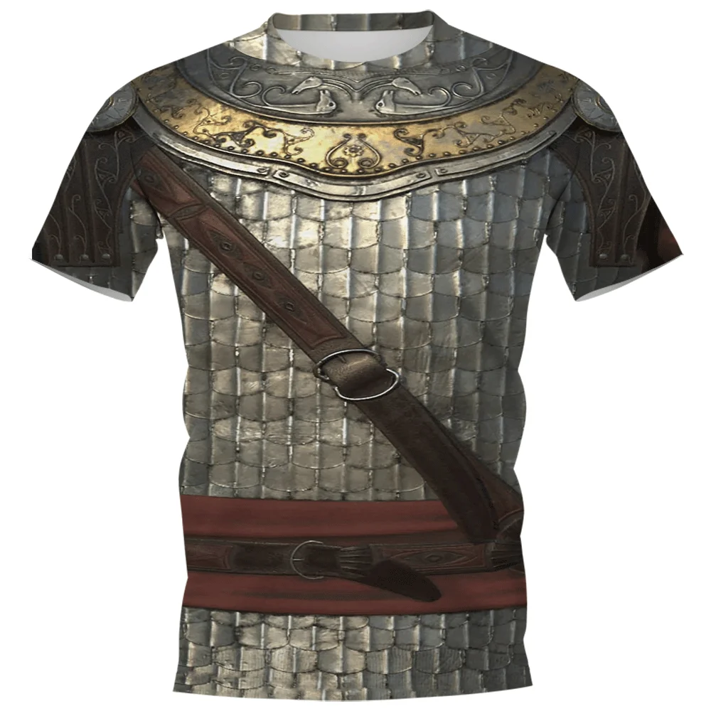 2023 Medieval Knight Armor Short Sleeve T Shirt Men\'s 3d Print Round Neck Casual Loose Men\'s Streetwear Clothes Tops