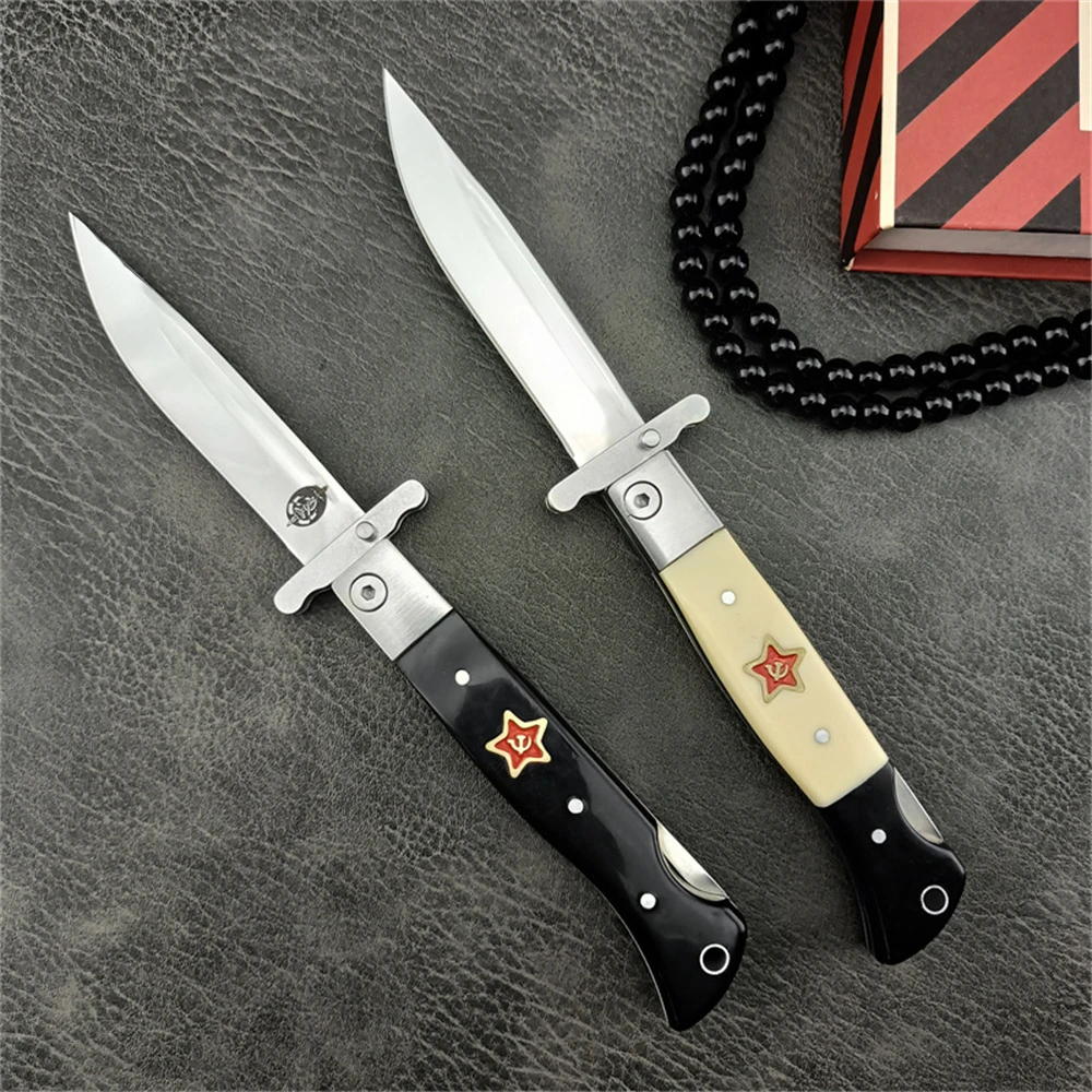 Outdoor Pocket Hunting Russian Finka NKVD Folding Knife 440C Blade ABS Handle with Nylon Sheath EDC Tools Tactical Knives