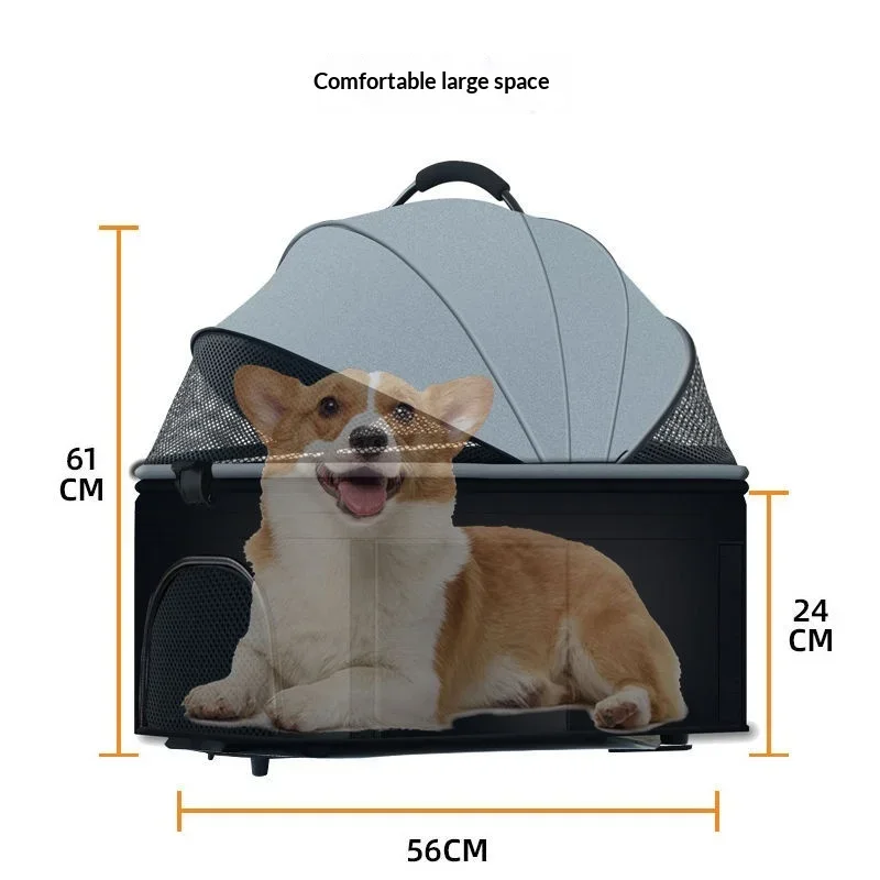 Lightweight Folding Pet Trolley, Cat and Dog Bag Can Be Separated from the Cage, Small Pet Car Can Carry Pet Sleeping Basket