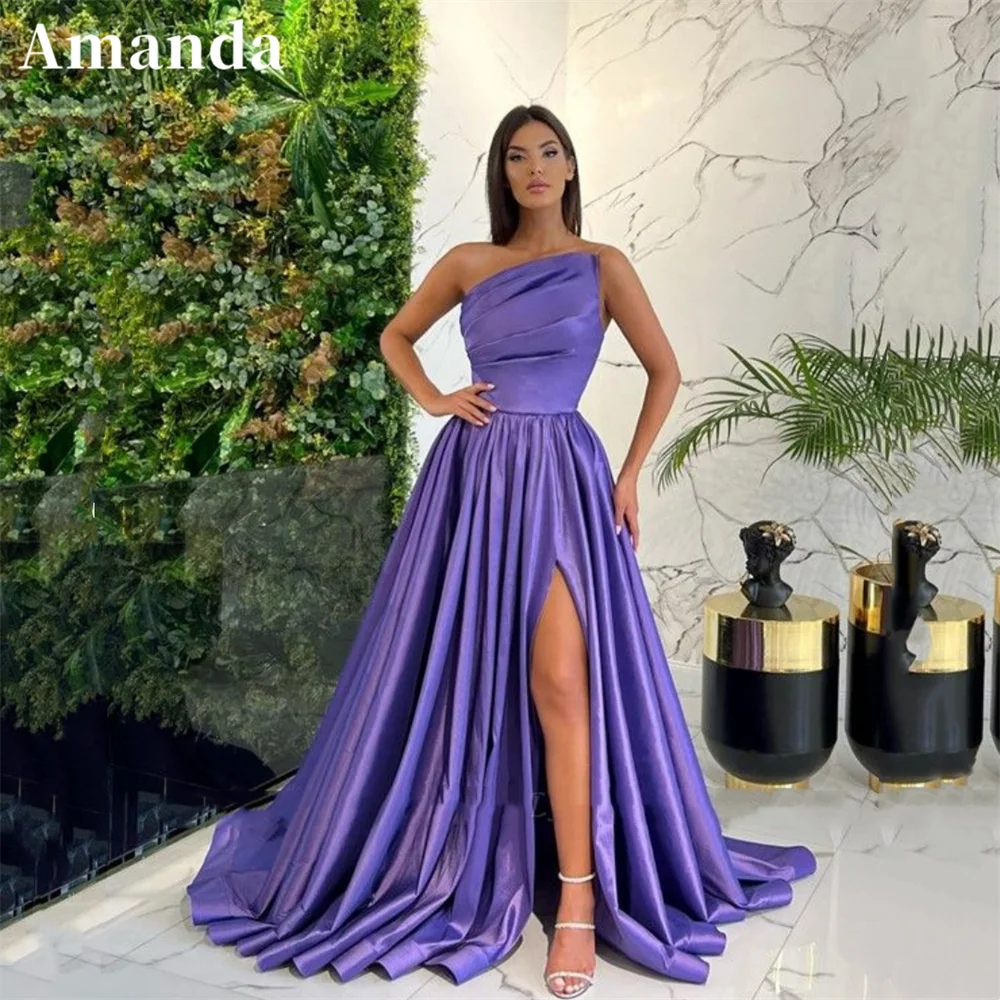 

Amanda Elegantly Pleated Floor Lenght فساتين سهره فاخره2023 Nobility Taffeta Prom Dresses Sexy Side Split Vestidos De Noche