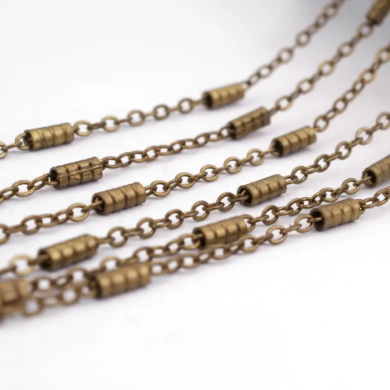 5 Meters 2MM Antique Bronze Copper Flat O Shape with Cylinder Tube Link Chains Necklace Chains Diy Jewelry Accessories