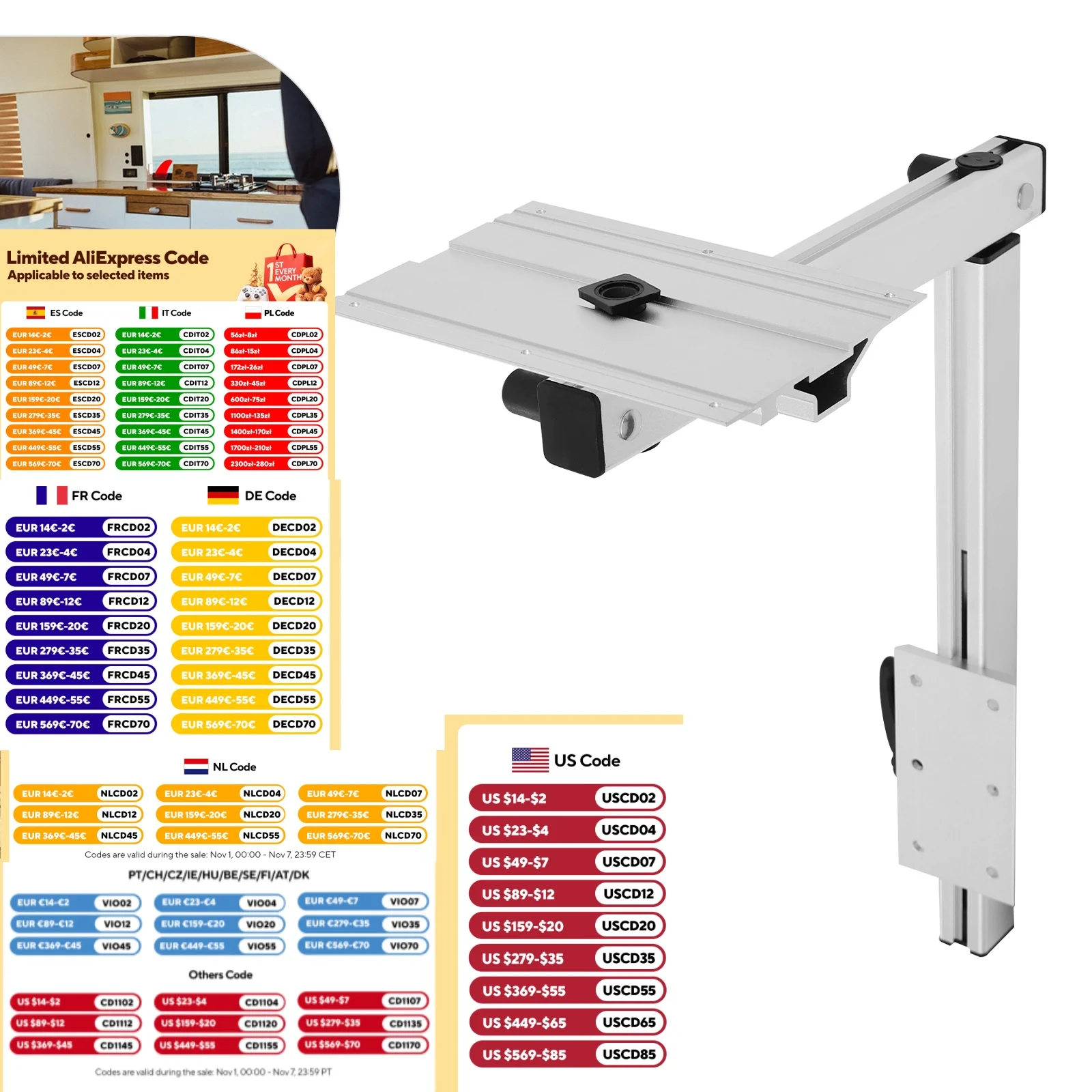 Adjustable RV Table Leg 360° Rotatable 110.23 lbs Load-bearing for RVs, Yachts, Etc.