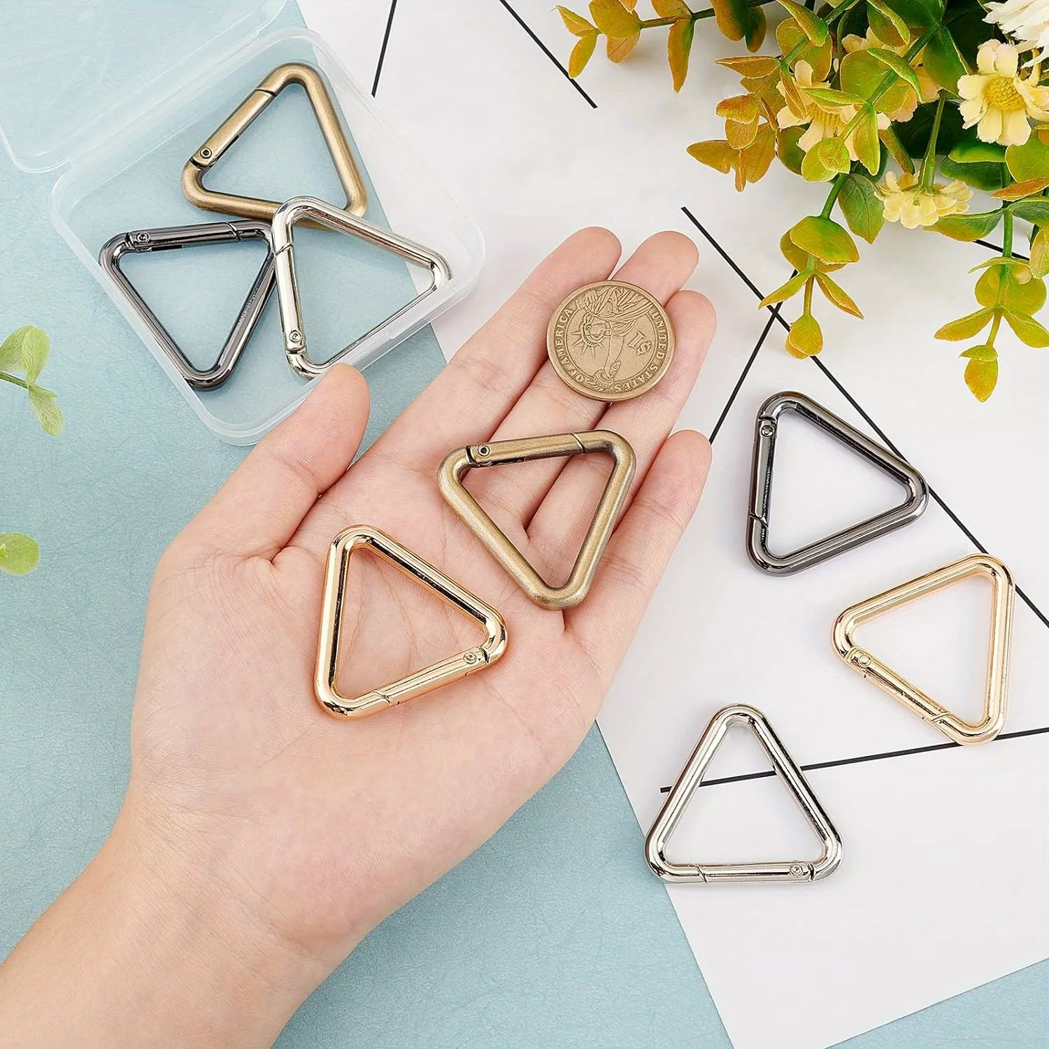 5Pcs Metal Triangle Spring Buckles Openable Ring Hook Bag Strap Belt Keyring Snap Clip Clasps DIY Accessories