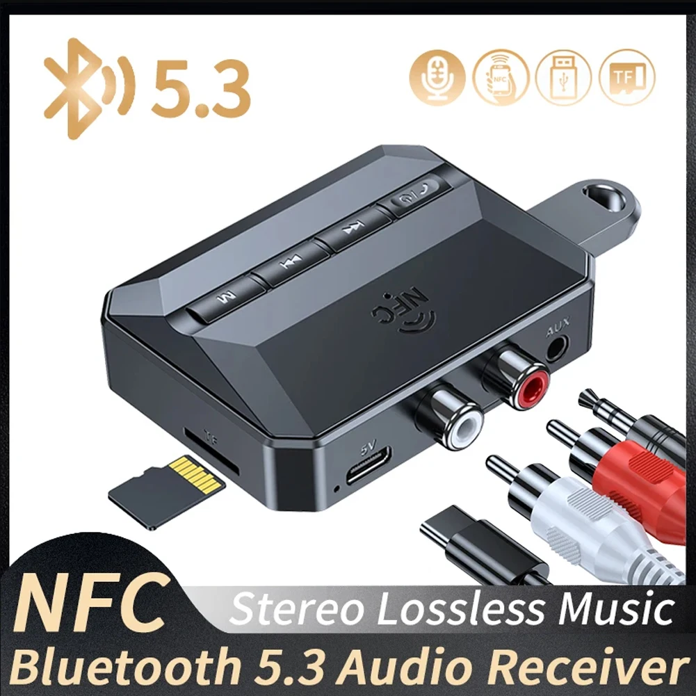 NFC Bluetooth 5.3 Audio Receiver 3.5mm AUX RCA USB U-Disk/TF HIFI Stereo Music Wireless Adapter With Mic For Car Kit Speaker Amp