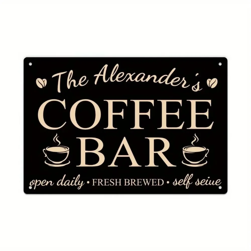 CIFbuy Customizable Vintage Coffee Bar Metal Plaque Personalized Name Dust Water Resistant Home Kitchen Wall Decor