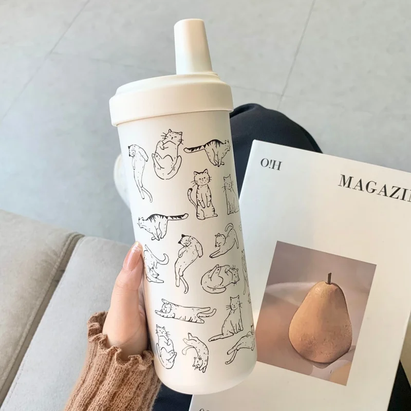 

New Thermos Bottle With Lid Straw Large Capacity Portable Insulated Water Cup For Girls Juice Milk Bubble Tea Ice Coffee Cup