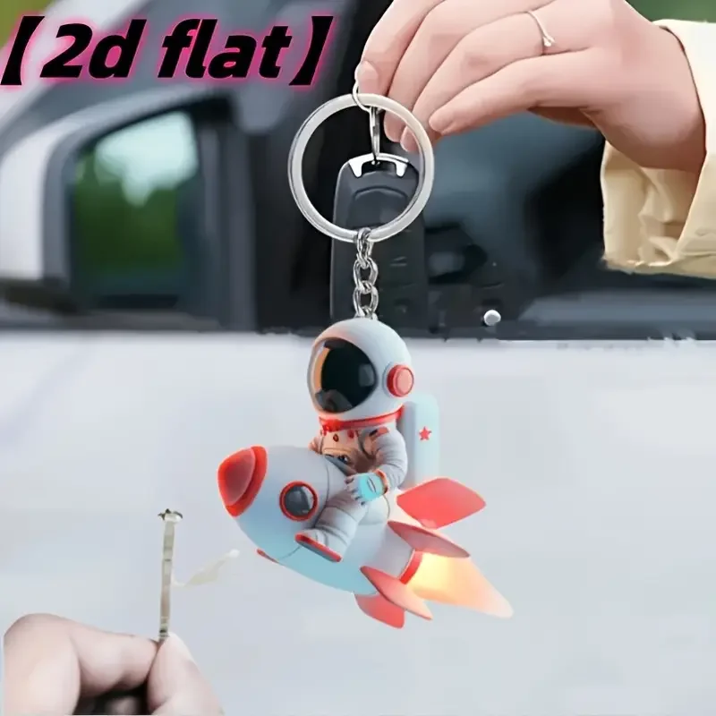 Astronaut and Rocket Vinyl Keychain - Cute Space Themed Cartoon Design for Women's Fashion Accessories, Birthday Gifts