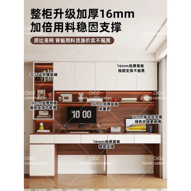 ENF Grade All Solid Wood Desk Bookcase Integrated Table Home Study Student Double Computer Desk Customizable