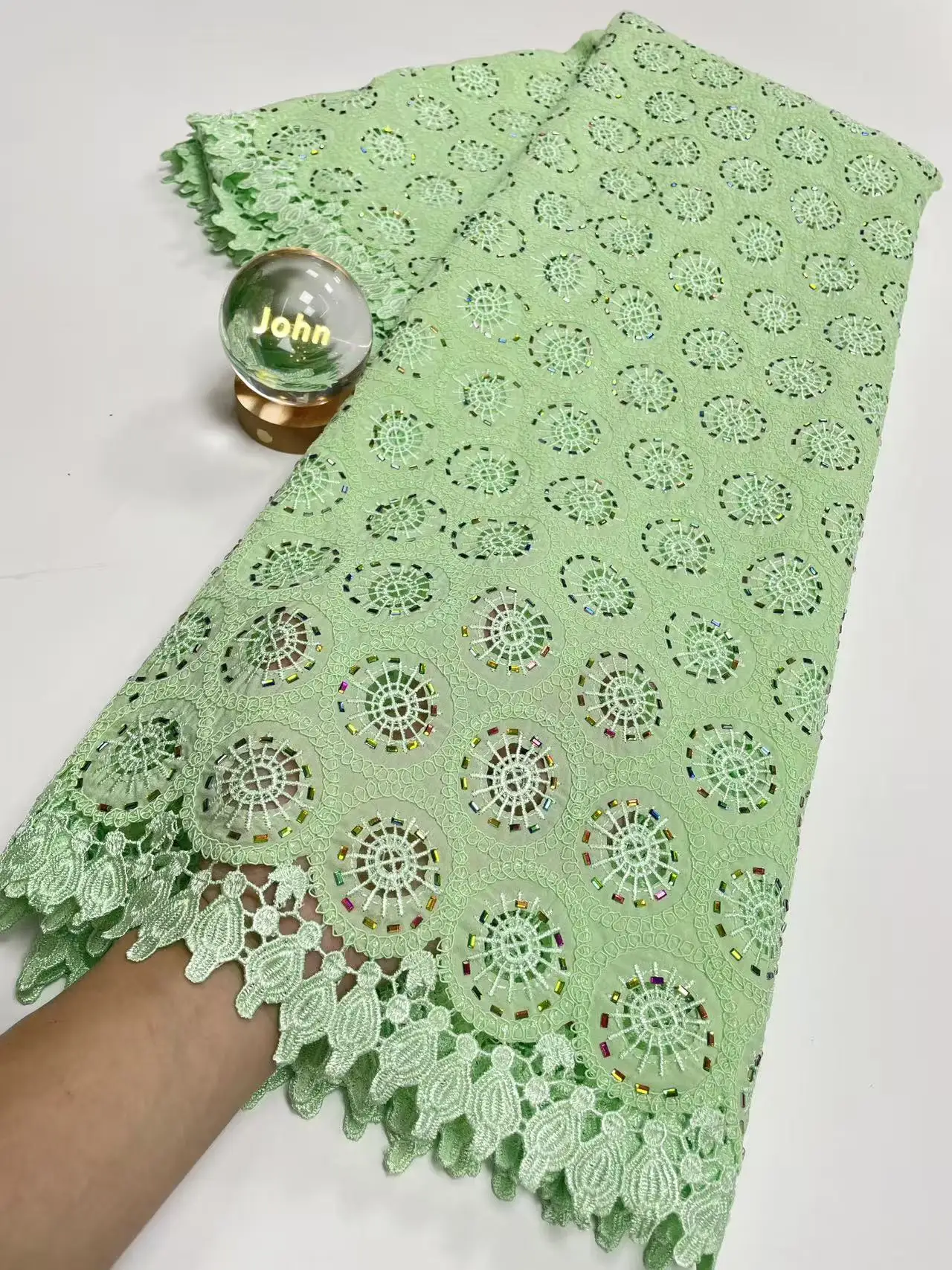 

Новинка 2026, высококачественная африканская нигерийская хлопковая кружевная ткань с блестками и вышивкой, тюль для свадебного платья, шифоновая ткань Hm264-1