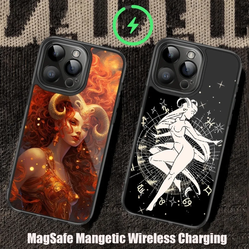 C-Constellation A-Aries Phone Case For iPhone 11 12 13 14 15 Pro Max Plus Mini Magsafe Magnetic Wireless Charging Shell