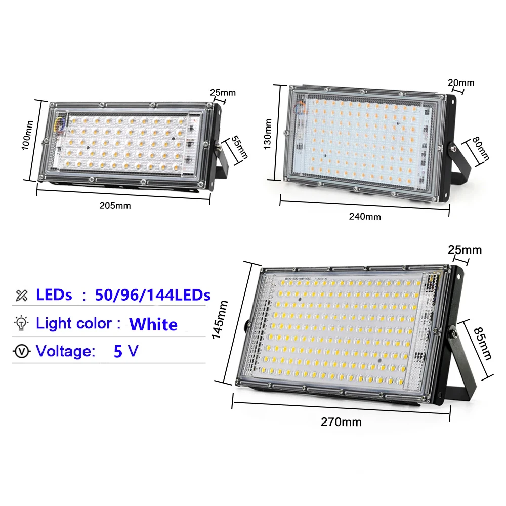 DC 5V USB, 50/96/144 LEDs Waterproof Flood Light Spotlight Outdoor Floodlight Led Street Lamp for Garden,Garage,Yard