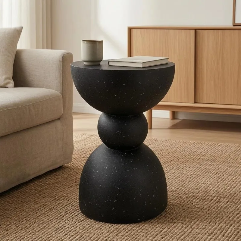 Sculptural Base Pedestal Side Table, Compact Freestanding Small End Table for Sofa Side Living Room Home Furniture