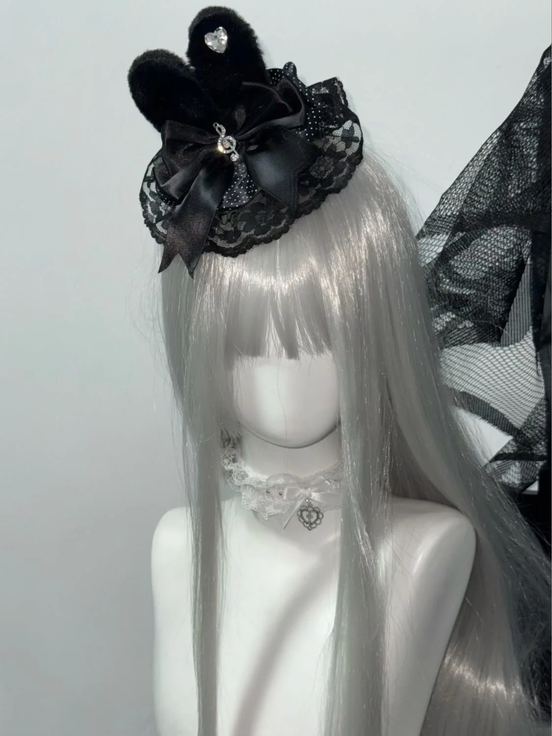 Handmade Note Polka Dot Bow Rabbit Ear Girl Mini Top Hat Headwear Lolita Lace Cute Decorative Flower Ball Fair Clip