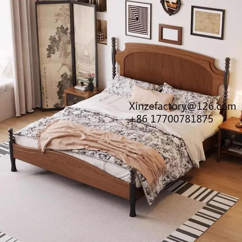 Factory Direct 2026 Top Rated Solid Wood King Bed Medium Antique Double Master Bedroom Marriage Bed Household Small Apartment La