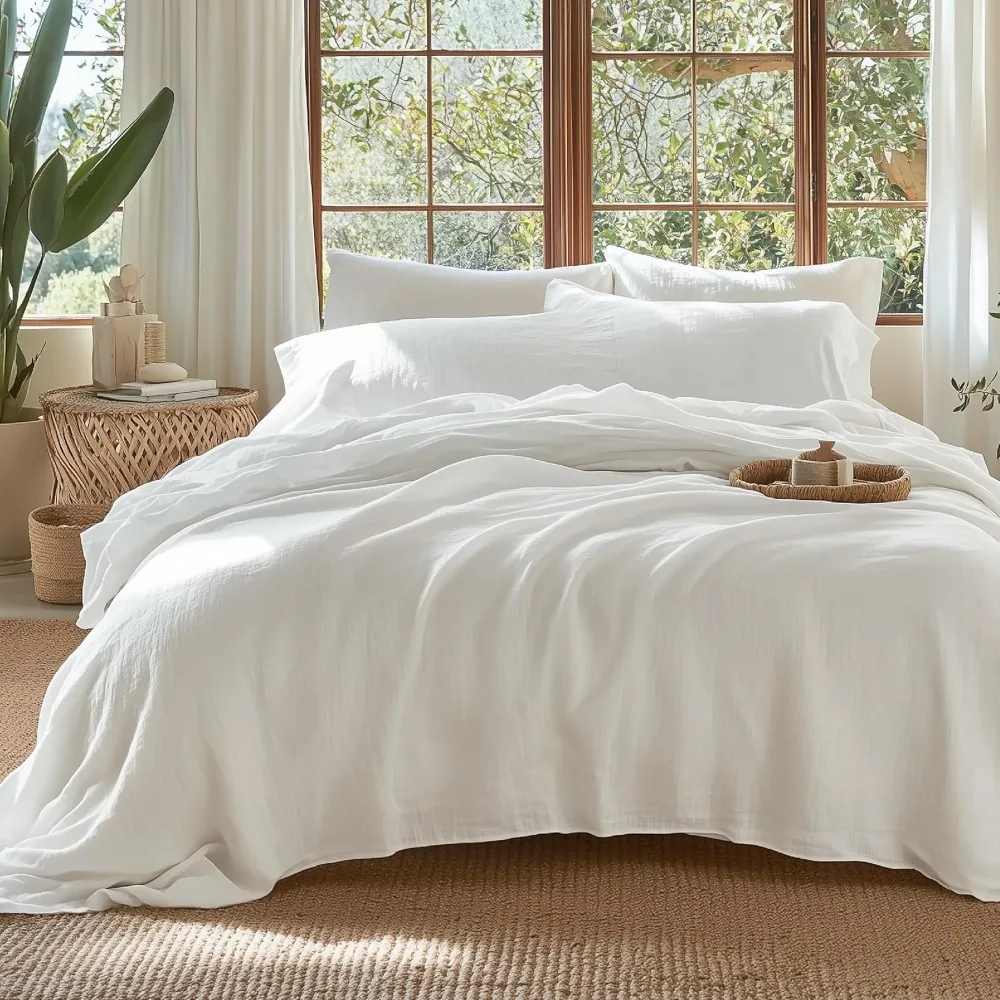 

King Size 100% Cotton Muslin Duvet Cover - Ultra Soft, Breathable, Lightweight Linen-Like Gauze Comforter Cover Set