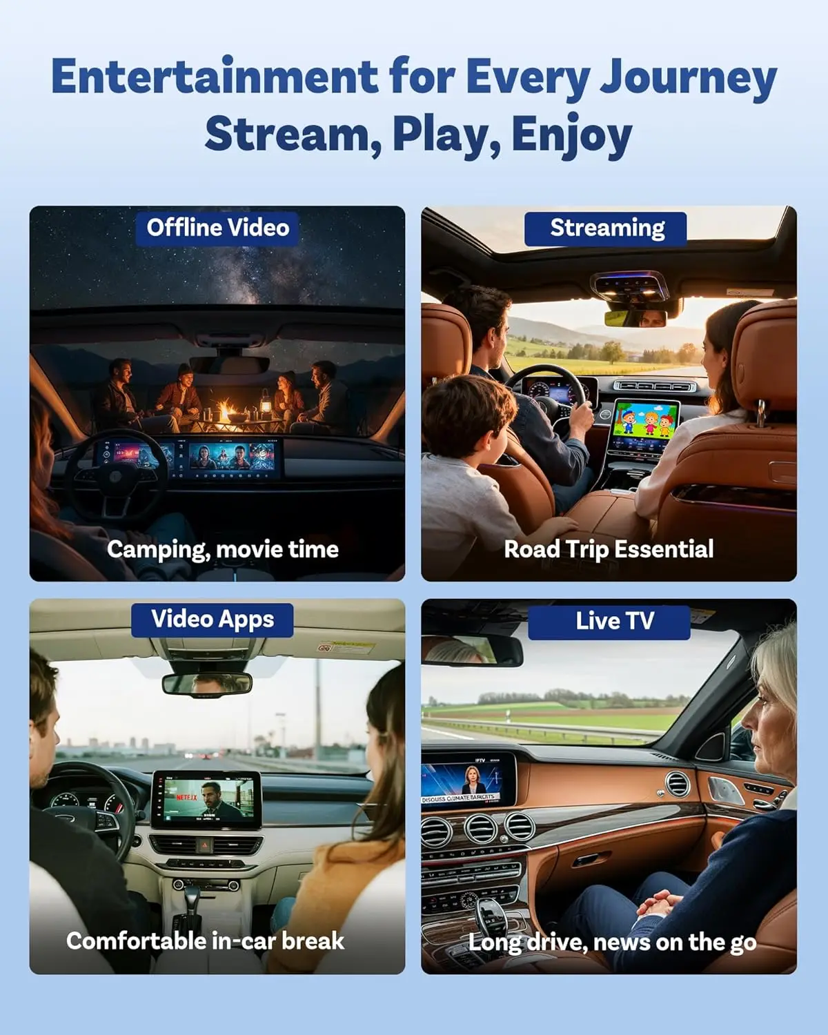 محول Play2Video Wireless CarPlay Android Auto مع مشغل فيديو مدمج لـ Netflix، YouTube، IPTV - توصيل وتشغيل البث D