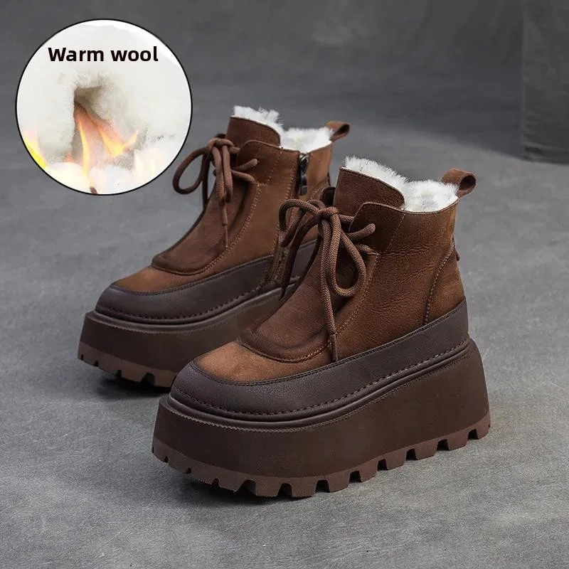 Women's Retro Winter Snow Boots Thick Cotton Lined Comfortable Short Casual Boots Warm Thick Fleece Lined Women's Ankle Boots