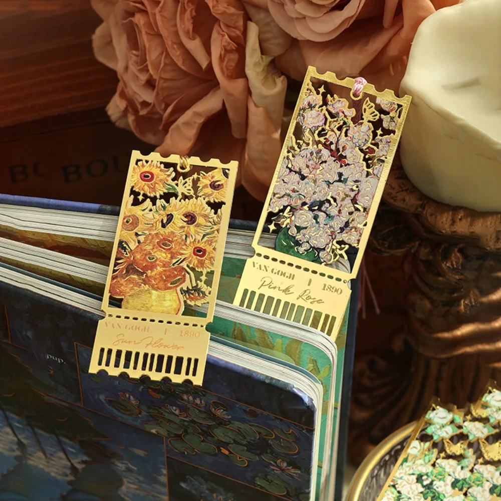 

Metal Metal Bookmark Tassels Famous Painting Floral Painting Bookmark Oil Painting Style Stationery Hollow Bookmark