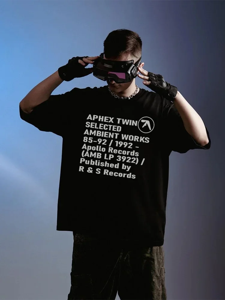 2026 Summer  Men T-Shirt Aphex Twin Cotton Graphic Oversized Korean Fashion Short Sleeve Tops Tees Streetwear Aesthetic Clothing