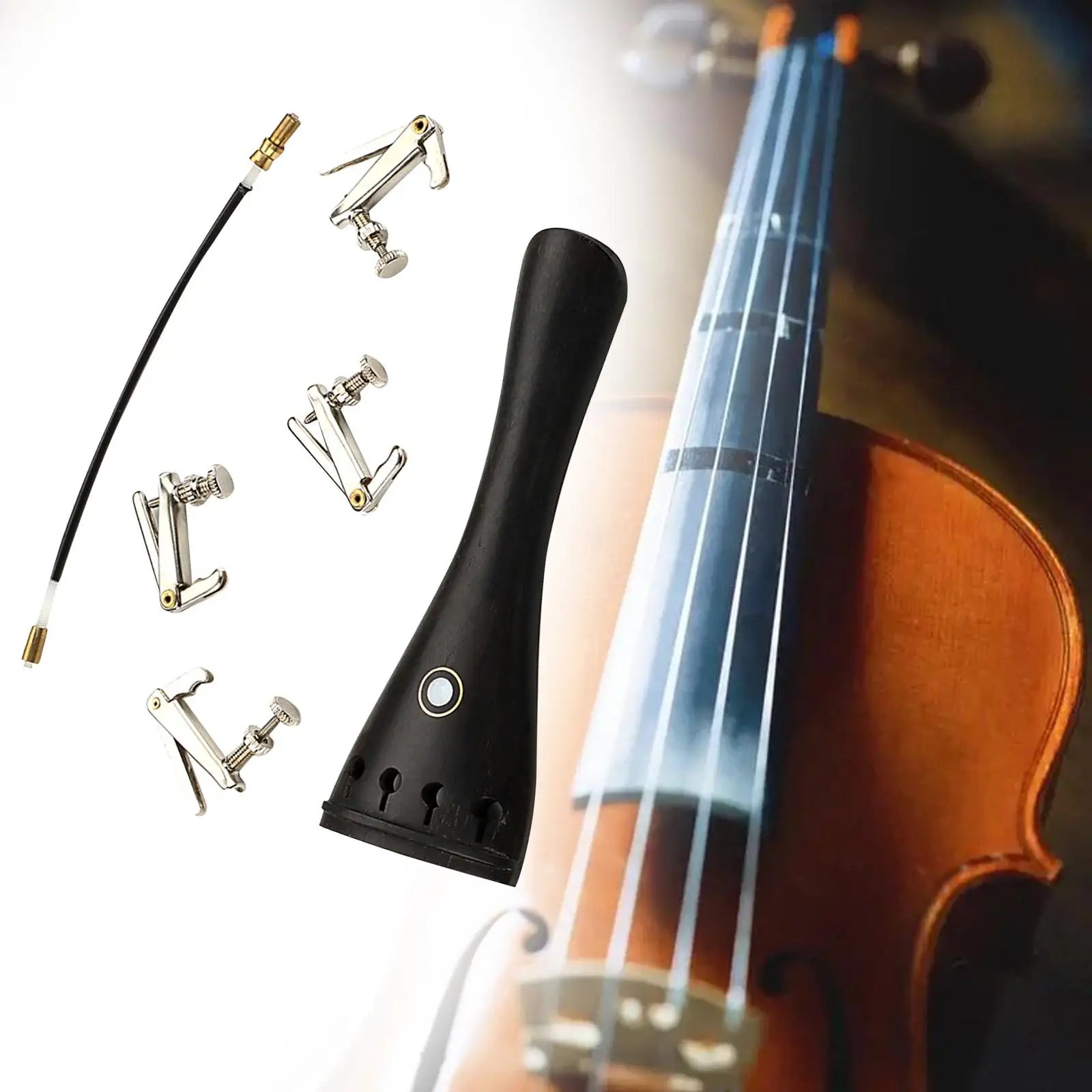 Metal Violin Tailpiece Ebony Wood Violin Tailpiece String Instruments Luthier Supply Spare Easy to Install Violin Accessories