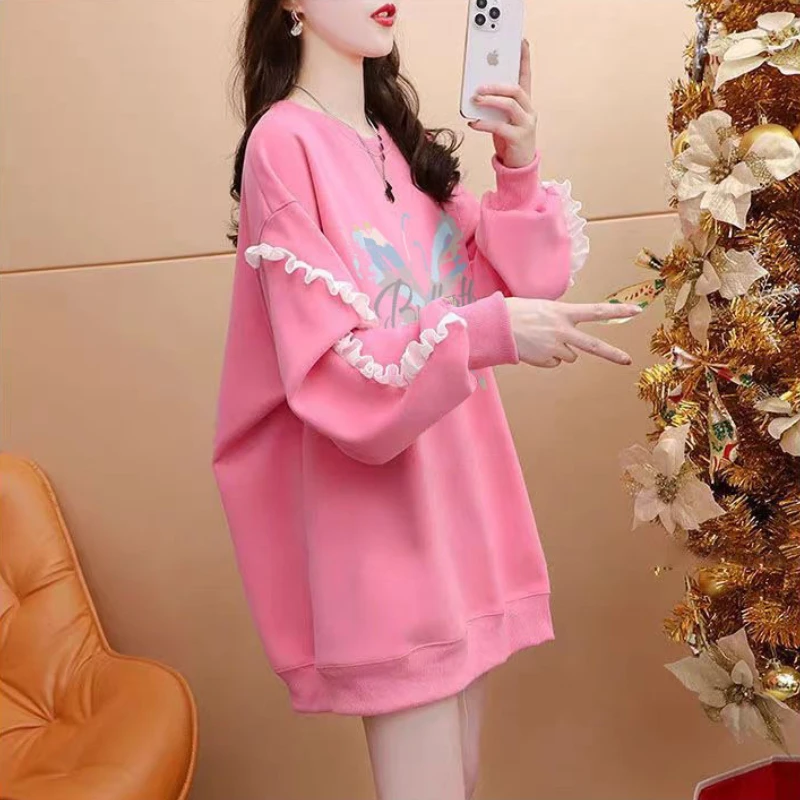 Korean Fashion Graffiti Round Neck Woman Pullover Tops Cheap High Quality Designer Emo Sport Essential Kpop Sweatshirt for Women