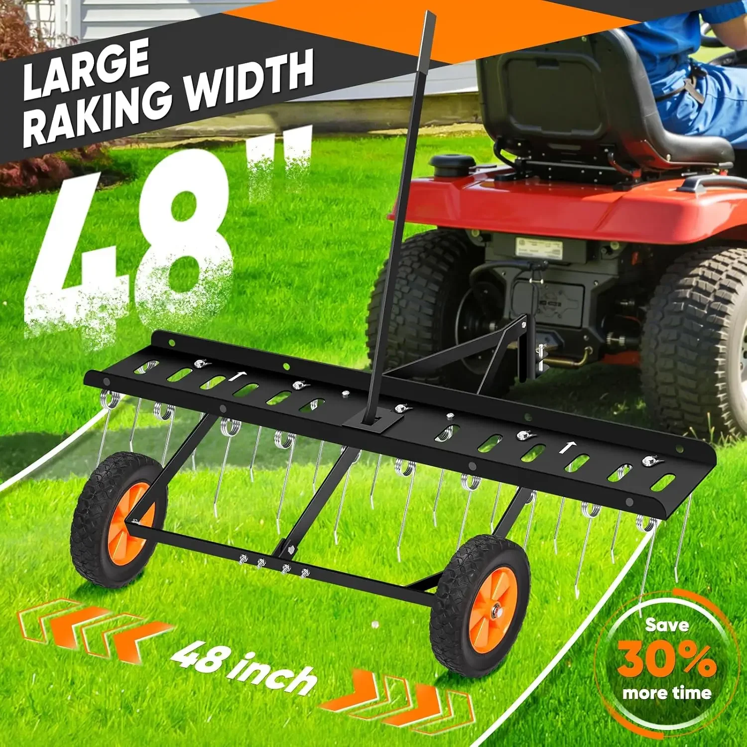48-Inch Tow Behind Dethatcher, Pull Behind Lawn Dethatcher with 20 Spring Steel Tines, Lawn Sweeper Garden Aerator Grass