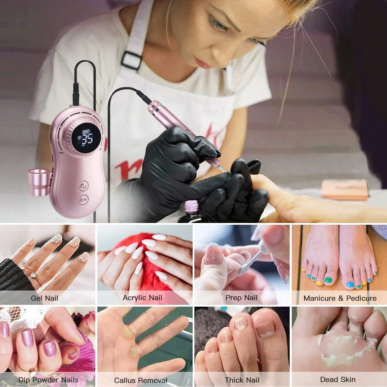 Portátil Nail Art Sander com Broca Set, recarregável elétrica Nail Remover, Manicure e Polimento, Salon, 35000RPM