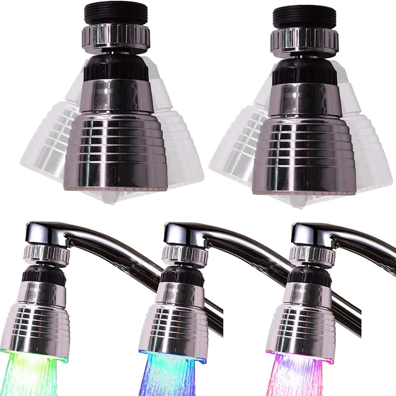 2 Package Swivel 3-Color Temperature Sensitive LED Water Faucet Light Bibcocks kitchen shower head home bathroom accessories diy