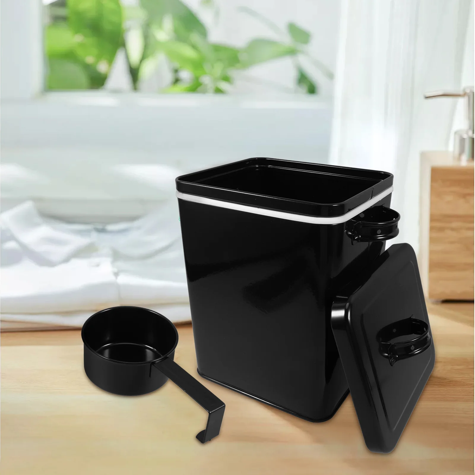 

Storage Container Core Rice Flour Food Laundry Airtight Metal Canister Large Capacity Spoon for Kitchen Household