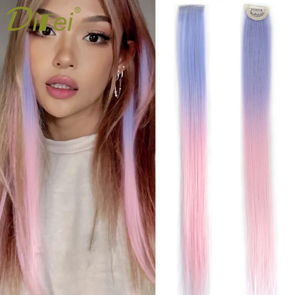 DIFEI Synthetic Wig Piece Female Gradient Color Natural Invisible Patch One-piece Seamless Rainbow Hair Patch