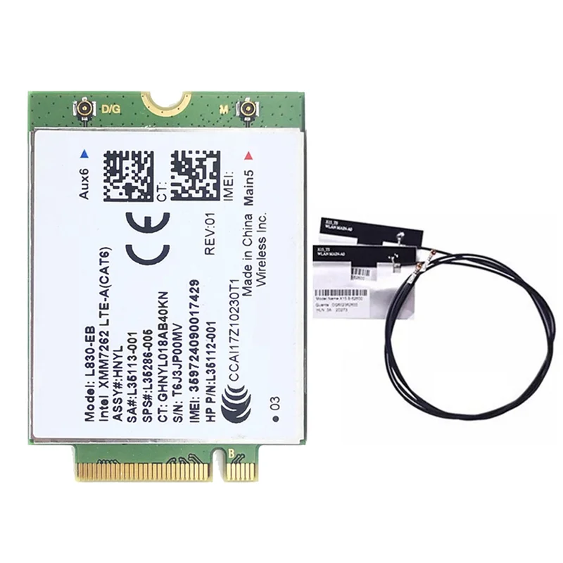 ABQR L830-WIFI-Karte + 2XAntenne 4G LTE L830 L35286-005 LTE-Modul Cat6 300 Mbit/s für 640 650 G5 840 846 850 G6 X360 830