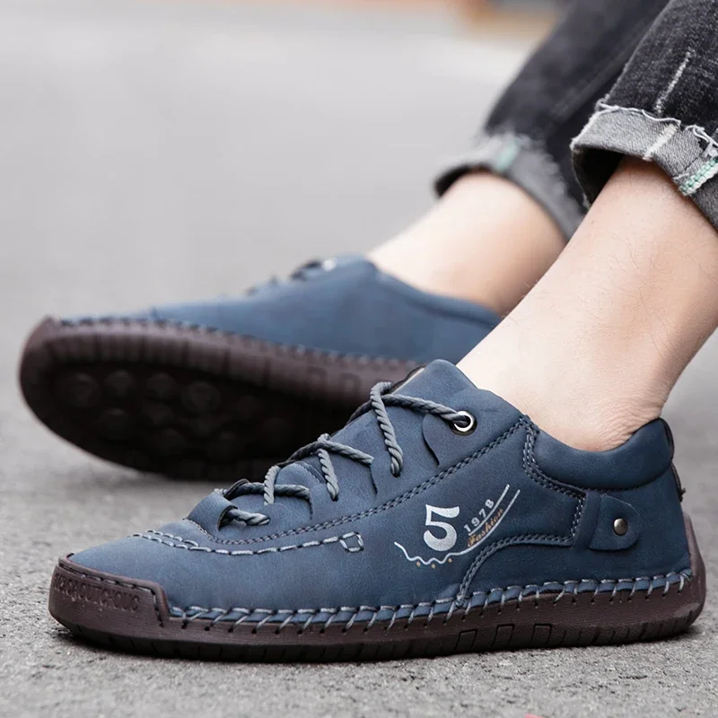 2024 New Men Leather Casual Shoes Outdoor Comfortable High Quality Fashion Soft Homme Classic Ankle Non-slip Bottom Sewing Shoes