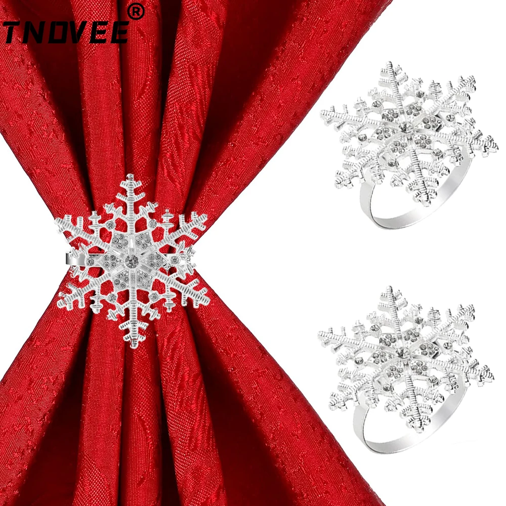 

6Pcs Snowflake Napkin Rings Xmas Elk Napkin Holders Gold Napkin Rings Holder for New Year Christmas Wedding Party Table Decor