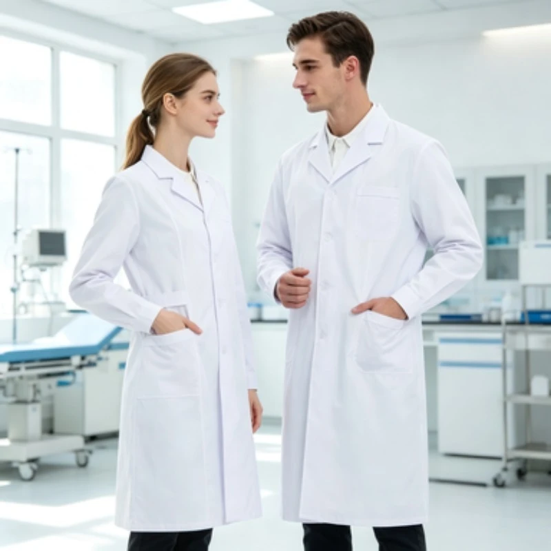 Classic Lapel White Lab Coat Women Hospital Clinic Work Uniform Suitable For Staff Student Laboratory Class