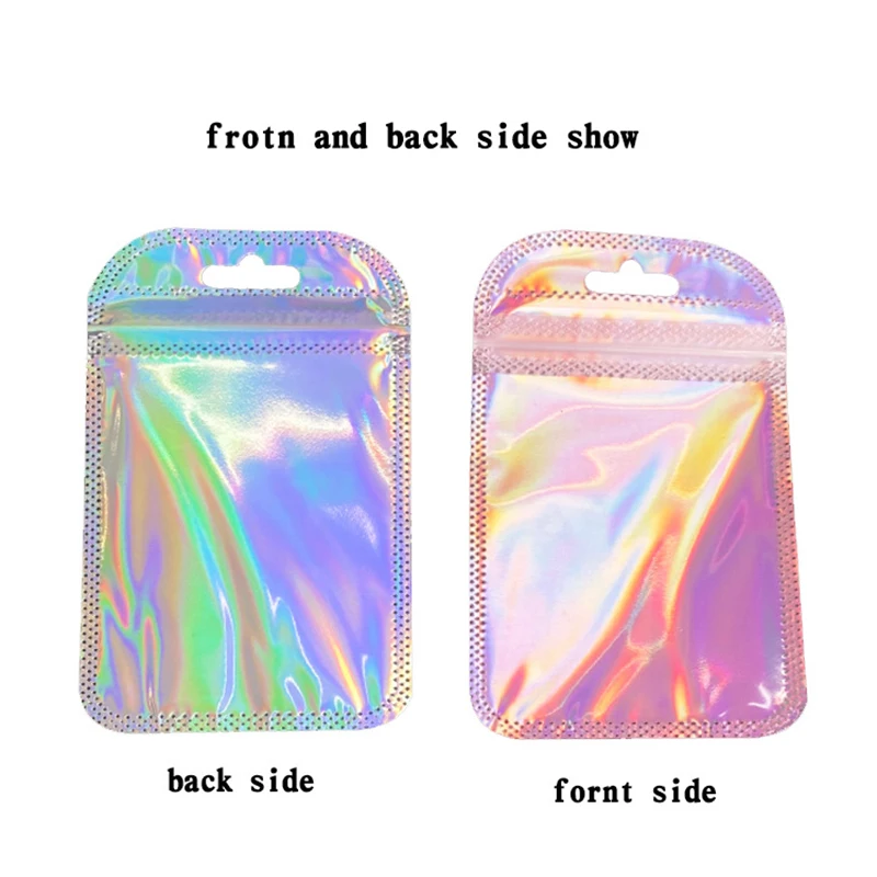 50pcs Iridescent Self Sealing Sachets Colorful Laser Iridescent OPP Pouches Resealable Zip Lock Packaging For Retail Jewelry Bag