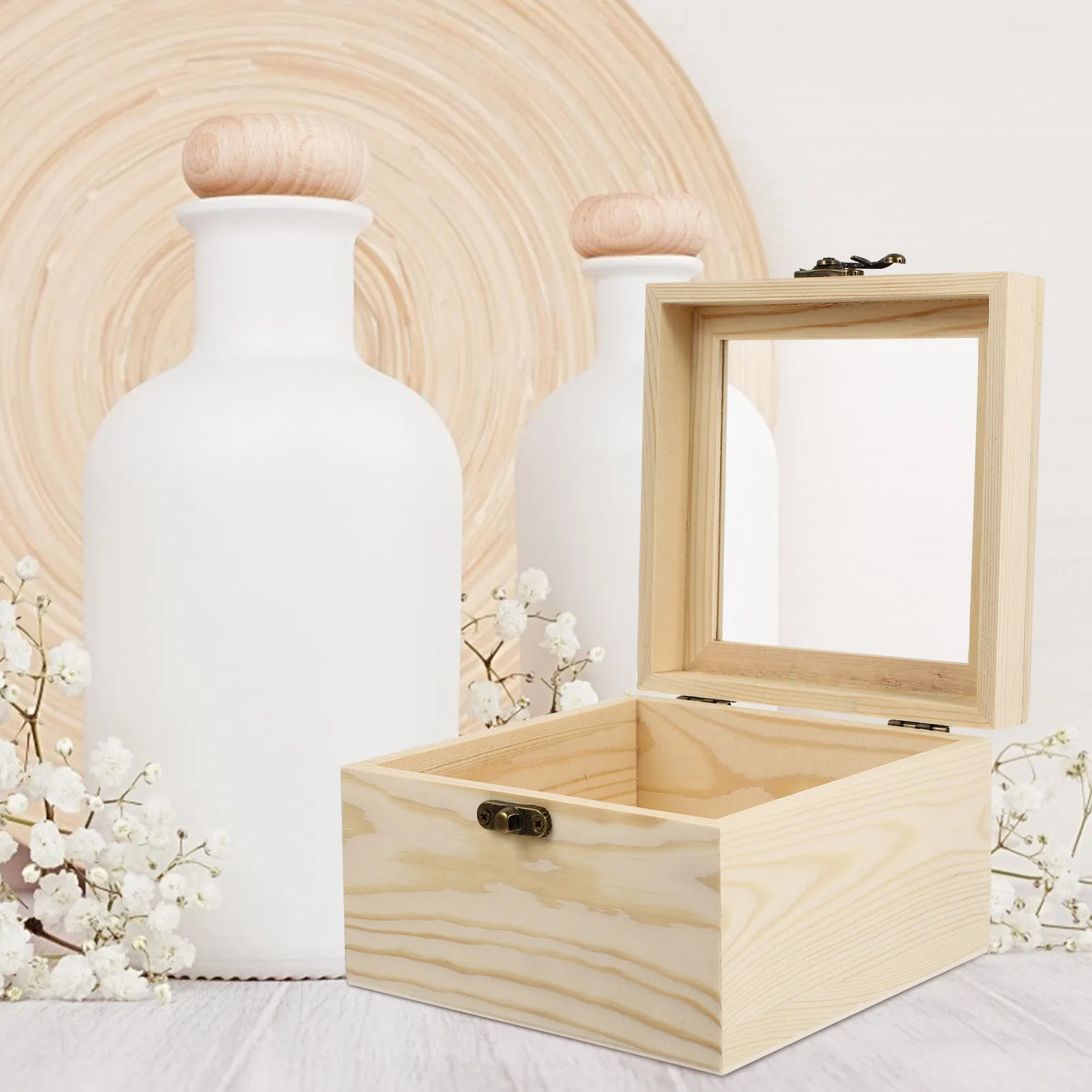 

Wooden Storage Box Eternal Flower Container Boxes with Lids Gift Tasteful Glass Chic Birthday