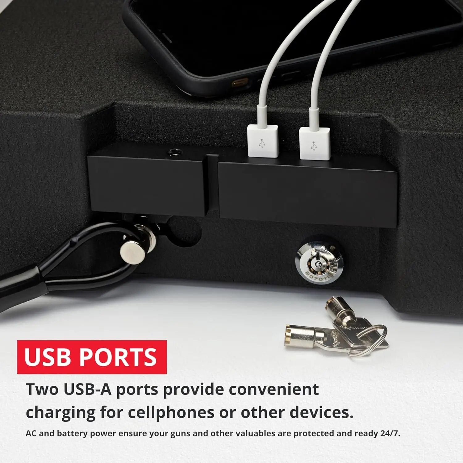 Rapid Safe Night Guard – Nightstand Gun Safe with RFID Reader, Clock, USB Ports – RFID Safe for Fast, Multiple Method Entry – In