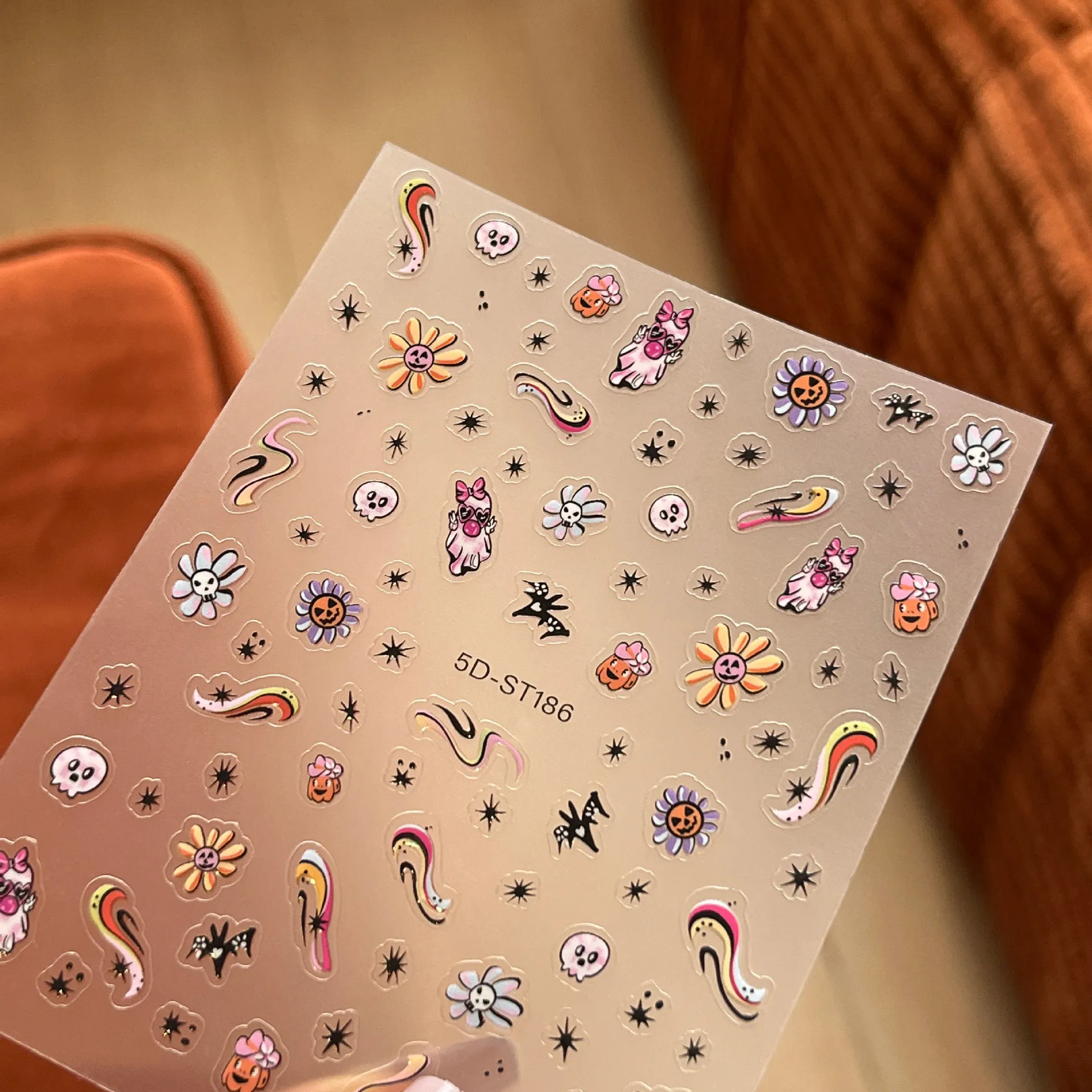 ملصقات منقوشة خماسية الأبعاد - عباد الشمس الأصفر، البوم الوردي والأرجواني، خطوط الأفعى والغربان السوداء |   للأظافر والهواتف ومستحضرات التجميل #3