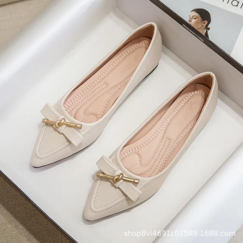 Big Size 33-43 Women Girls Flats Low Heel Simple Bowknot Pumps Office Lady Leahter Shoes Slip on Female Boat Shoes Ballet Flats