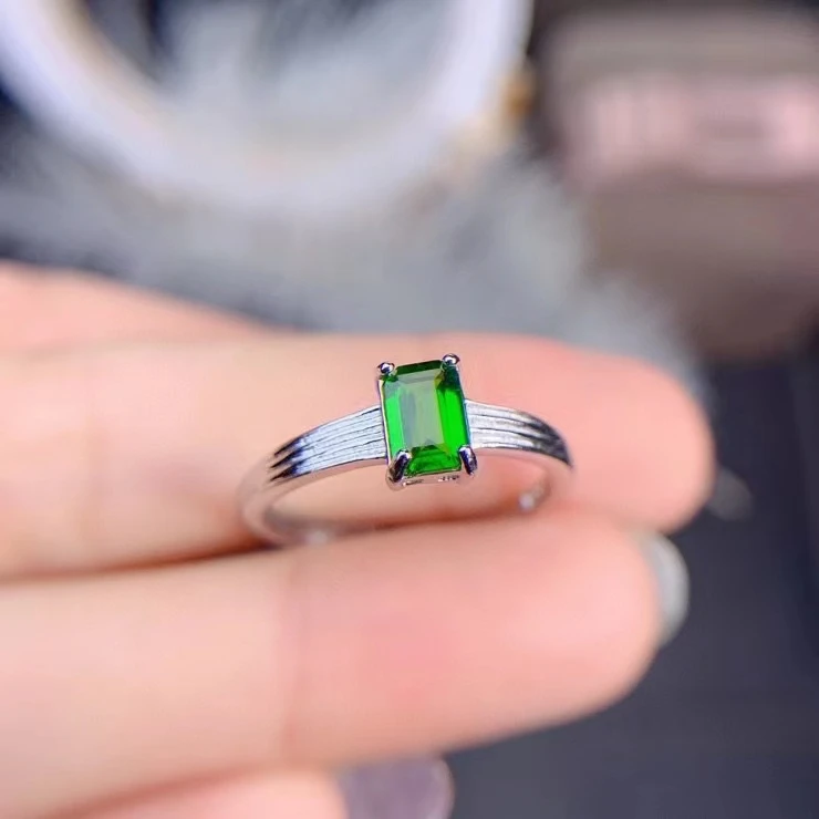 Vintage Luxury Natural Diopside Stone Ring 925 Sterling Silver Inlaid Women's Green Gemstone Ring Wedding Engagement Party Gift