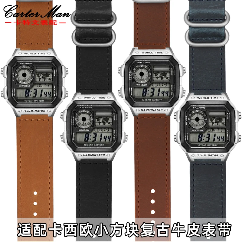 For Casio A158/A168/AE1200/1300/W-218H W-218H A159 Modified Retro Vintage Cowhide Watch Strap Bracelet Watchband Brown 18mm