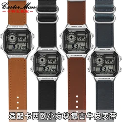 For Casio A158/A168/AE1200/1300/W-218H W-218H A159 Modified Retro Vintage Cowhide Watch Strap Bracelet Watchband Brown 18mm