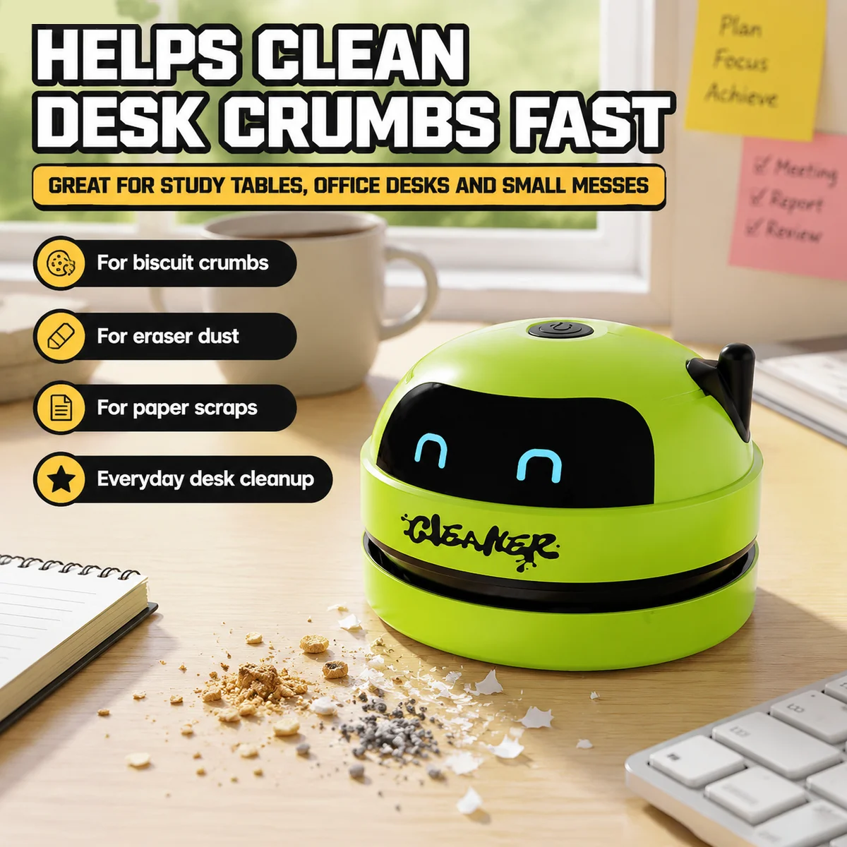 Mini Desktop Vacuum Cleaner Portable Wireless Keyboard Dust Sweeper One Key Desk Cleaning Robot for Home Office Car